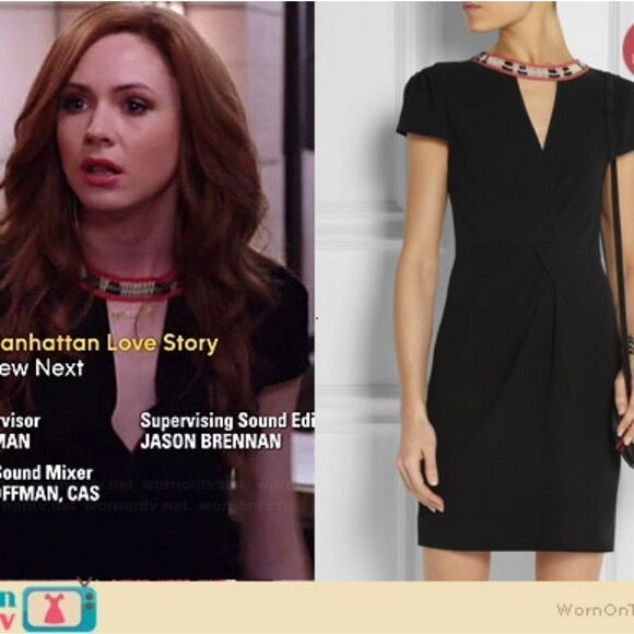 Maje Fraicheur Black Twist Front Cutout V-Front Embroidered Dress Size 2 - Picture 2 of 7